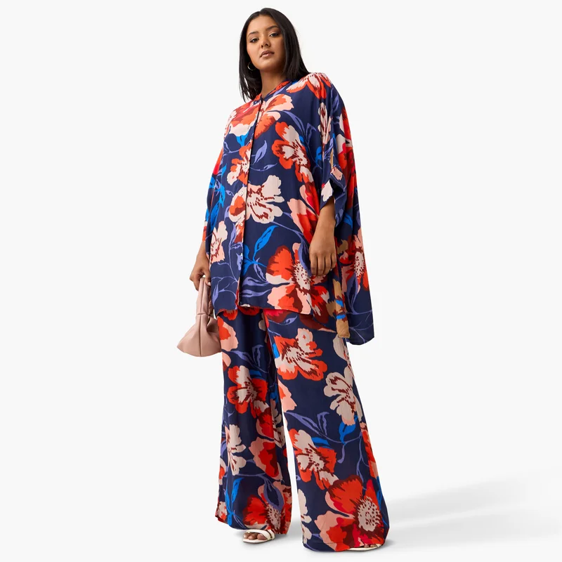  أولا بوبكن Plus Size Ulla Popken Floral Print Wide Leg Pants