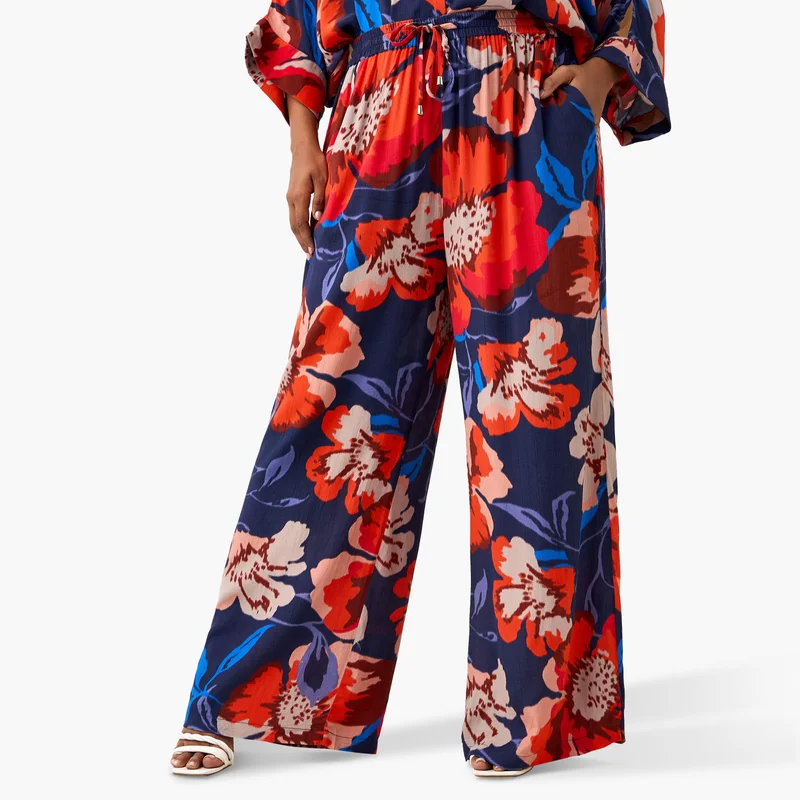  أولا بوبكن Plus Size Ulla Popken Floral Print Wide Leg Pants