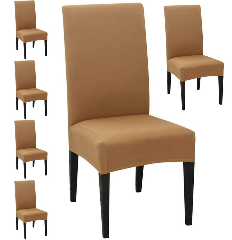 Styleys Polyester Stretchable Removable Washable Anti-dust Chair Covers (SD-23 Beige) - Set of 6 - Image 1