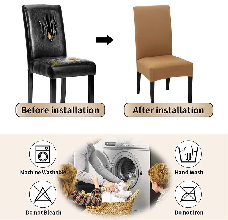 Styleys Polyester Stretchable Removable Washable Anti-dust Chair Covers (SD-23 Beige) - Set of 6 - Image 5