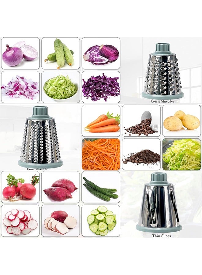 DAREU Rotary Cheese Grater with Suction Base & Handle – Manual Stainless Steel Multi‑Purpose Grater for Cheese, Vegetables & Fruits – Includes 3 Interchangeable Blades (Blue)  - Image 5