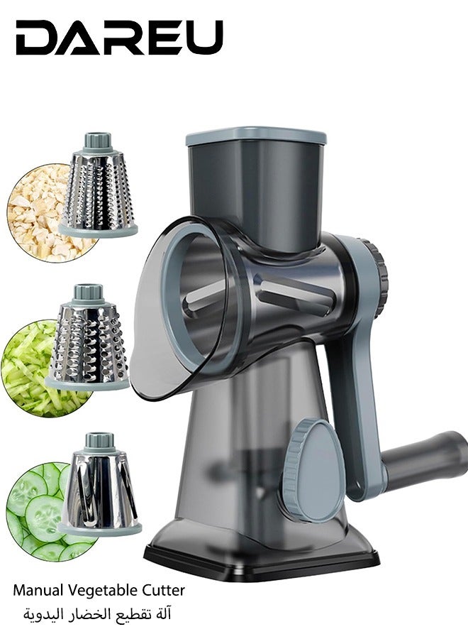 DAREU Manual Vegetable Cutter with Suction Base – Multi-Purpose Rotary Grater for Fruits, Vegetables, & Cheese – Stainless Steel Interchangeable Blades, Handheld & Easy to Clean - Image 1