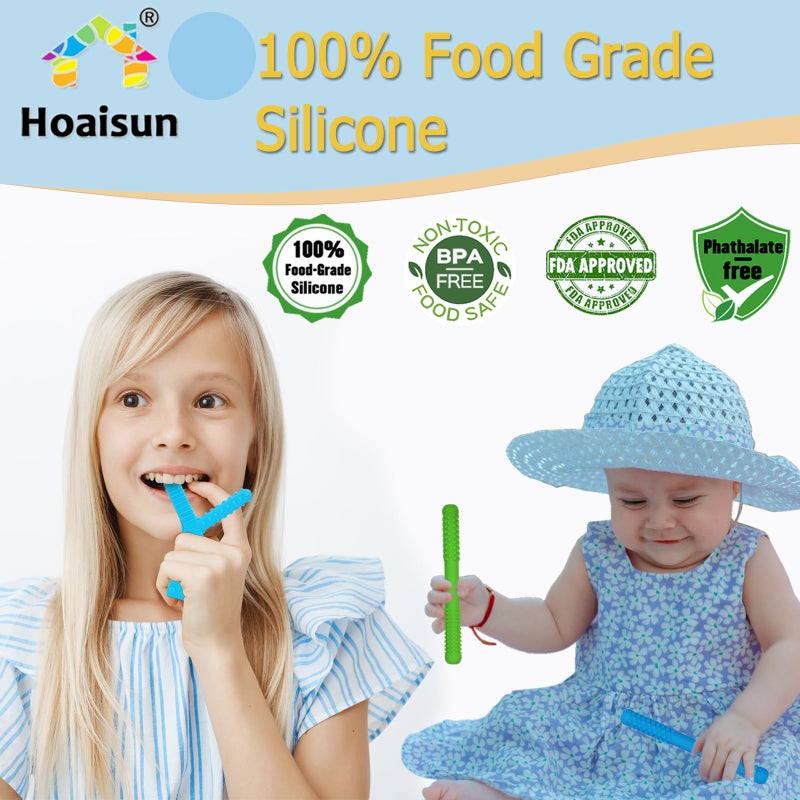 Hoaisun Sensory Chew Toys for Autistic Children 4 Pack, Silicone Teething Straws Toys for Autism, ADHD, SPD, Biting or Special Needs, Sensory Toys for Toddlers 1-3 Oral Motor Tools Relief Stress, Anxiety - Image 3