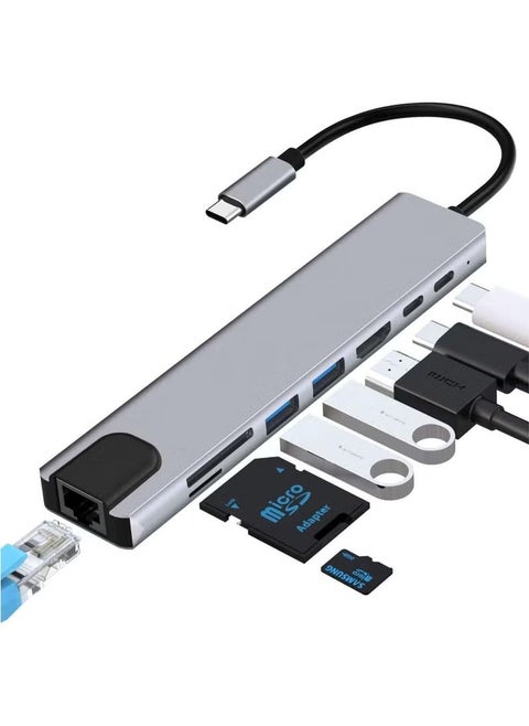 USB C Hub, 8 in 1 Type C Hub Multiport Adapter with 4K HDMI, PD Power Delivery, USB-C, Ethernet, 2 USB, SD/TF Card Reader Compatible with Mac Book Pro XPS and More Type C Devices
