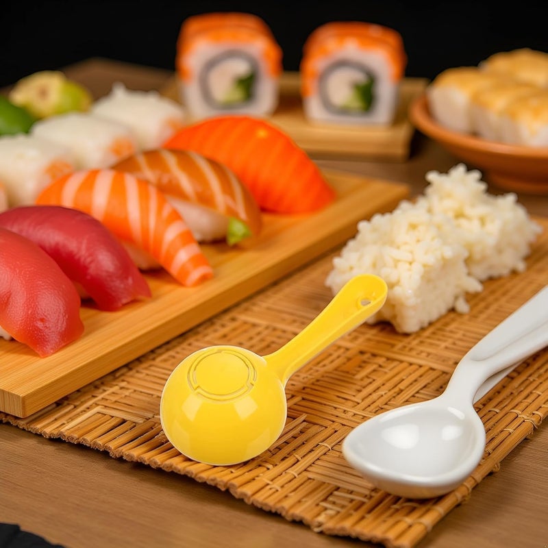 WaigN Yellow Rice Paddle Scoop Mold For Rice Ball Making, Non-stick Sushi Mold Rice Ball Scooper Rice Spatula Kitchen Gadge Yellow for Home Kitchen Restaurant Serving Spoon for Rice Sushi Making - Image 4