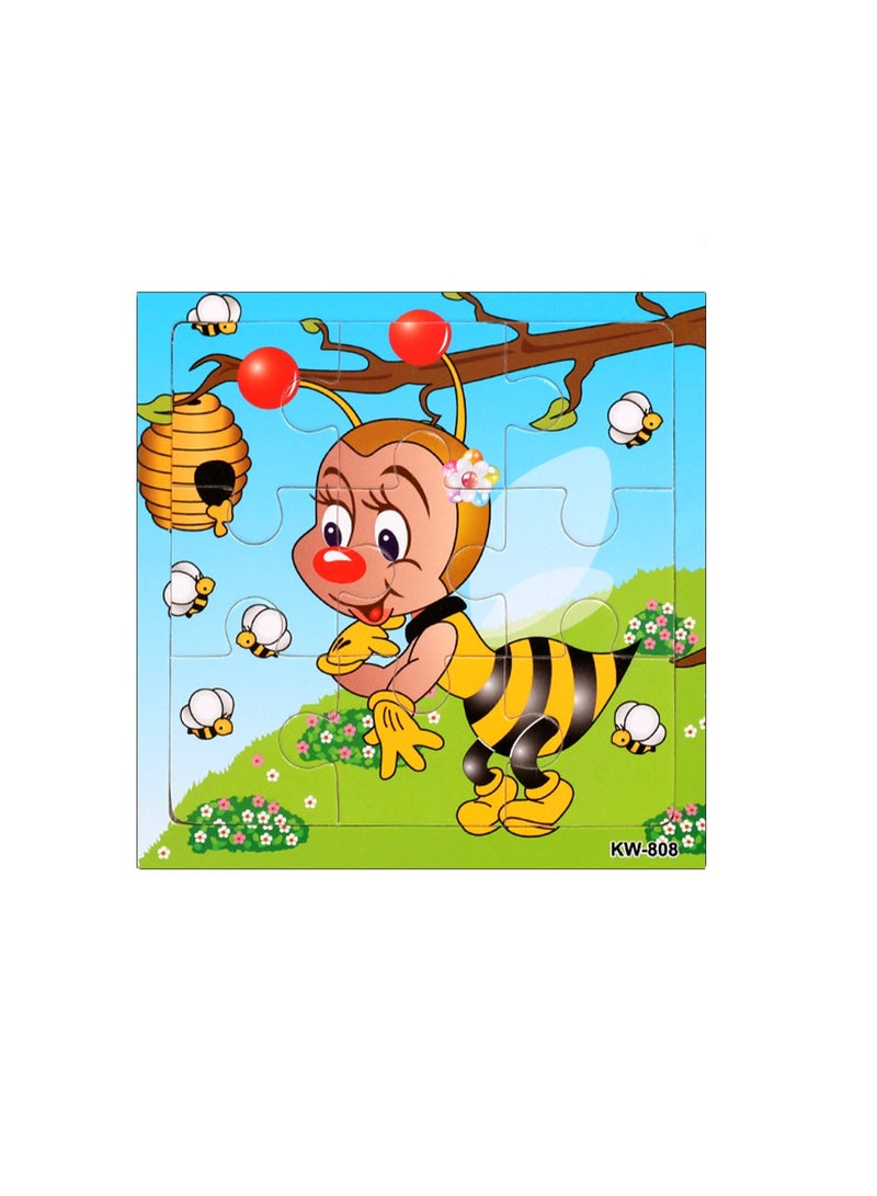 Children's Educational Wooden Cartoon Bee Jigsaw Puzzles Suitable Gift 14.8CM*14.8CM Bag Pack