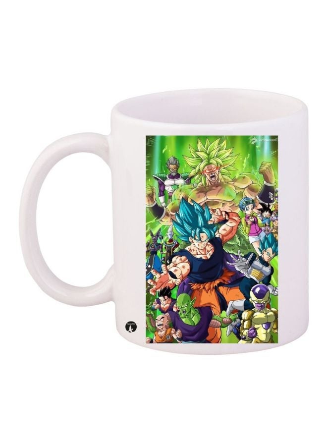 Anime Printed Coffee Mug White/Green/Brown 11ounce