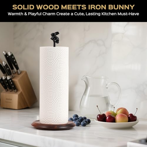 Tocemei Wooden Paper Towel Holder Countertop, Cute Rabbit Design - Natural Solid Wood Base with Iron Rod,Paper Towel Holder countertop for Kitchen Roll Organizing, Dining Table & Home Décor - Image 4