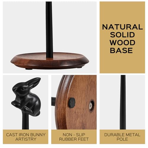 Tocemei Wooden Paper Towel Holder Countertop, Cute Rabbit Design - Natural Solid Wood Base with Iron Rod,Paper Towel Holder countertop for Kitchen Roll Organizing, Dining Table & Home Décor - Image 5