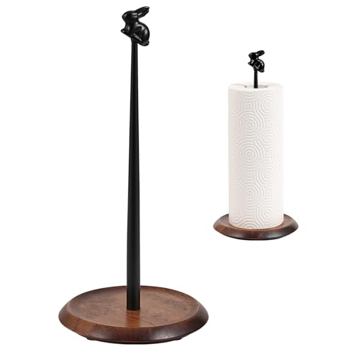 Tocemei Wooden Paper Towel Holder Countertop, Cute Rabbit Design - Natural Solid Wood Base with Iron Rod,Paper Towel Holder countertop for Kitchen Roll Organizing, Dining Table & Home Décor - Image 1