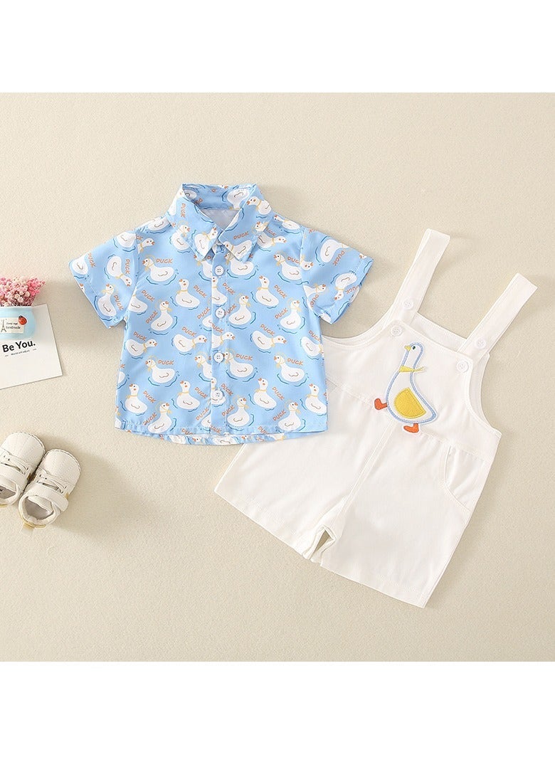 Summer Thin And Cute Big White Goose Two-Piece Short-Sleeved Baby Clothes - Image 1
