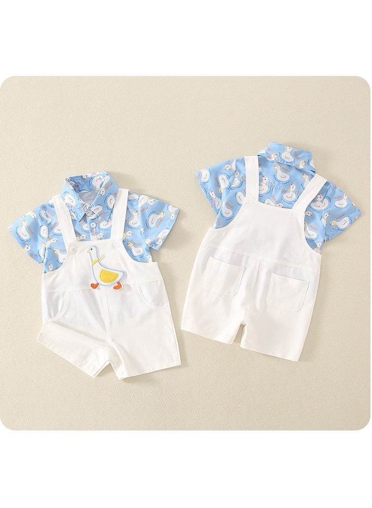 Summer Thin And Cute Big White Goose Two-Piece Short-Sleeved Baby Clothes - Image 4