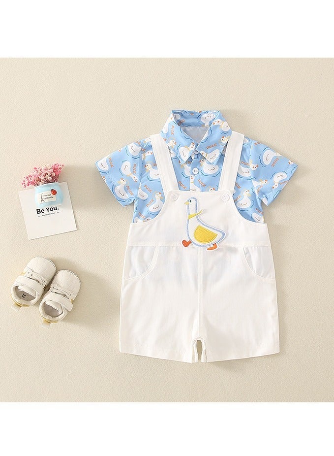 Summer Thin And Cute Big White Goose Two-Piece Short-Sleeved Baby Clothes - Image 3