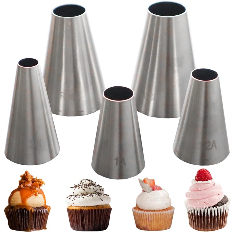 Hendiy 5 Pieces Large Round Piping Tip Stainless Steel Professional Baking Decoration Tools for Cake Cookies DecoratingPastry Fondant