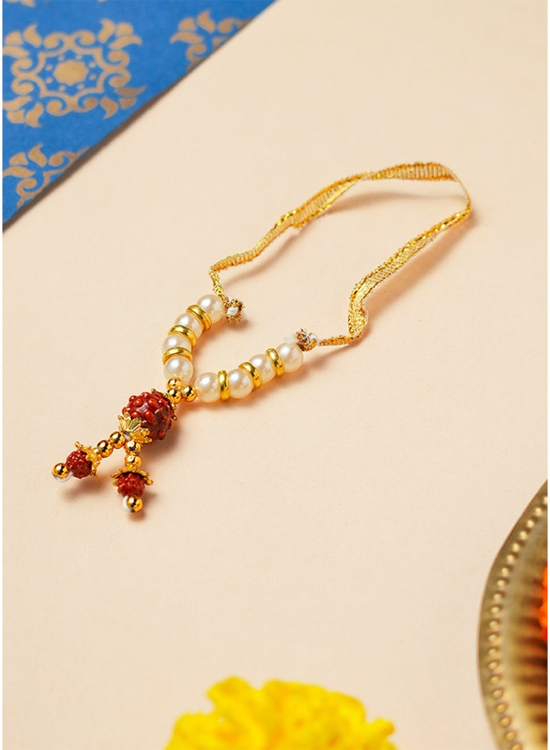 Madhoor Pearl Rudraksha Decorative Pooja Garland (Haar Mala) White for Pooja, Temple Decor & Weddings, 2.5 Inches, 1 Piece - Image 2