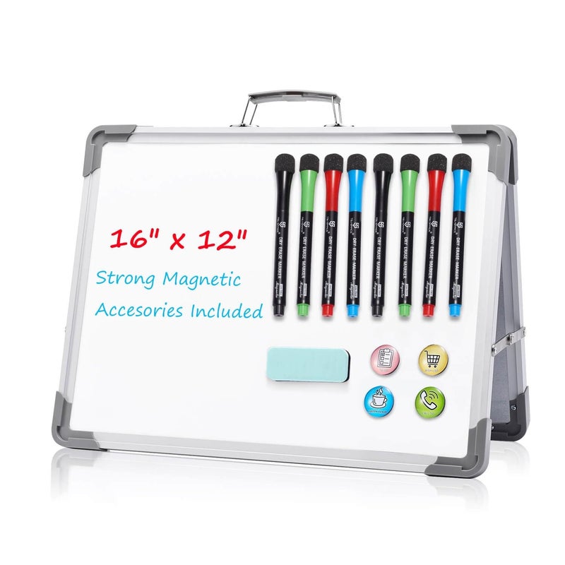 TSJ OFFICE Small Dry Erase White Board - TSJ OFFICE 12" x 16" Mini Easel Desktop Double Sided Whiteboard, Portable Magnetic Board on Table Top with Holder for Drawing, Teacher Instruction, Memo Board - Image 1