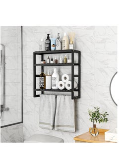 XiuWoo 3 Tier Adjustable Wood Bamboo Home Wall Mounted Storage Rack, Over Toilet Rack, Bathroom Organizer, Bathroom Rack, Storage Organizer Shelf with Towel Bar Shower  - Image 2