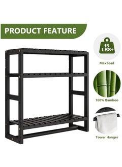 XiuWoo 3 Tier Adjustable Wood Bamboo Home Wall Mounted Storage Rack, Over Toilet Rack, Bathroom Organizer, Bathroom Rack, Storage Organizer Shelf with Towel Bar Shower  - Image 4