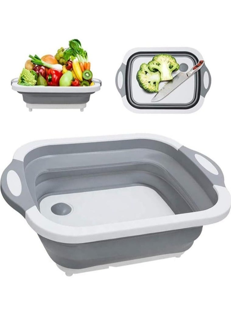 ELTRAZONE Collapsible Cutting Board with Colander | Washing Basket for CampingPicnicBBQ | Foldable Multi-function Kitchen Plastic Silicone Dish Tub | Chopping Board - Image 1