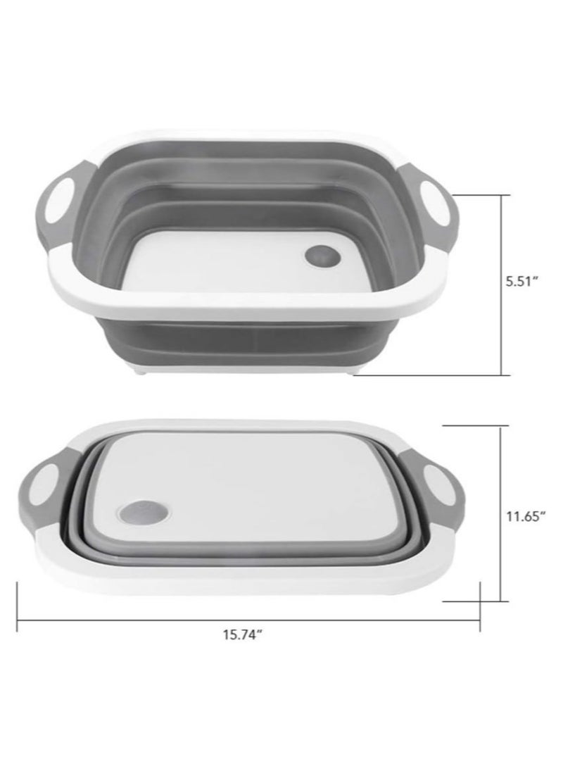 ELTRAZONE Collapsible Cutting Board with Colander | Washing Basket for CampingPicnicBBQ | Foldable Multi-function Kitchen Plastic Silicone Dish Tub | Chopping Board - Image 2