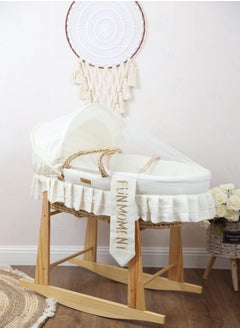 FUN MOMENT Baby crib Moses basket for babies with mosquito net with wooden rocking stand  - Image 1