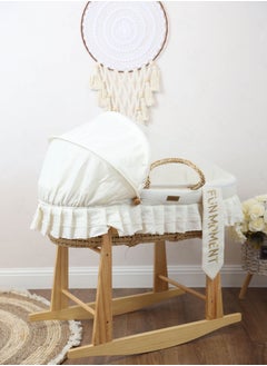 FUN MOMENT Baby crib Moses basket for babies with mosquito net with wooden rocking stand  - Image 2