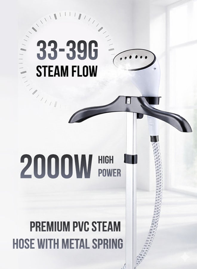 SONASHI Garment Steamer – Mechanical Control with 11 Fabric Levels | 1.8L Water Tank, Steam Flow 33–39g/min | Heat-Resistant Handle, Auto Power Off & Overheat Protection | ABS Hanger, PVC Steam Hose, Extendable Aluminium Pole | 1.8 L 2000 W SGS-321N White - Image 3
