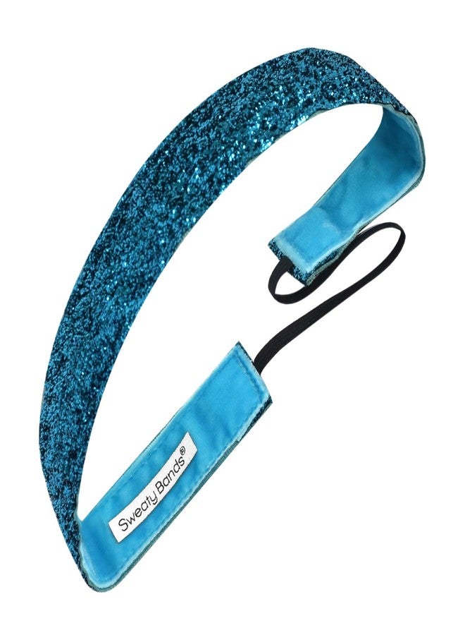 Sweaty Bands Womens Girls Headband - Non-Slip Velvet-Lined Fitness Sparkle Hairband - Viva Diva Turquoise 1-Inch - Image 1