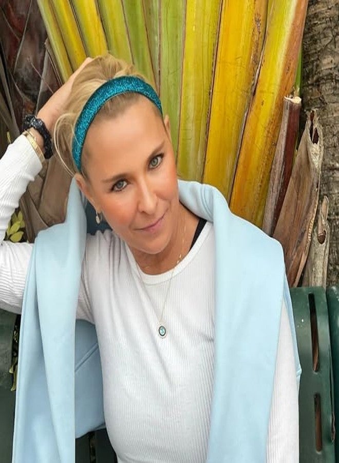 Sweaty Bands Womens Girls Headband - Non-Slip Velvet-Lined Fitness Sparkle Hairband - Viva Diva Turquoise 1-Inch - Image 5