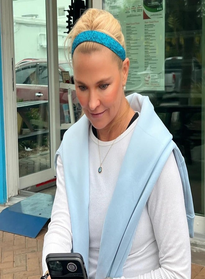 Sweaty Bands Womens Girls Headband - Non-Slip Velvet-Lined Fitness Sparkle Hairband - Viva Diva Turquoise 1-Inch - Image 4