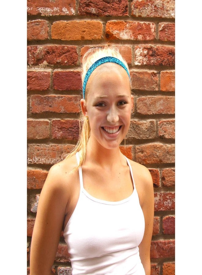 Sweaty Bands Womens Girls Headband - Non-Slip Velvet-Lined Fitness Sparkle Hairband - Viva Diva Turquoise 1-Inch - Image 2