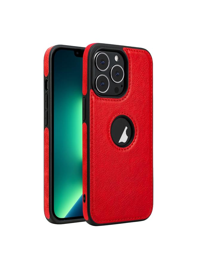 زبون جراب هاتف iPhone 13 Pro Max مصنوع من الجلد ومزين بخياطة - Image 1