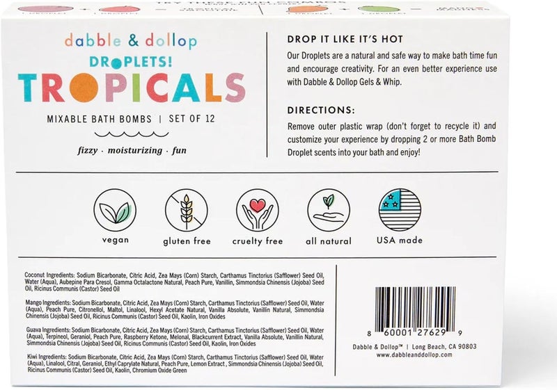 Dabble & Dollop Bath Bombs, 100% Natural Bath Bombs for Kids, Tropical Scents - USA Made, Moisturizing & Fun Droplets, Paraben & Sulfate Free, Vegan, Gluten-Free, Tear-Free (Set of 12) - Image 2