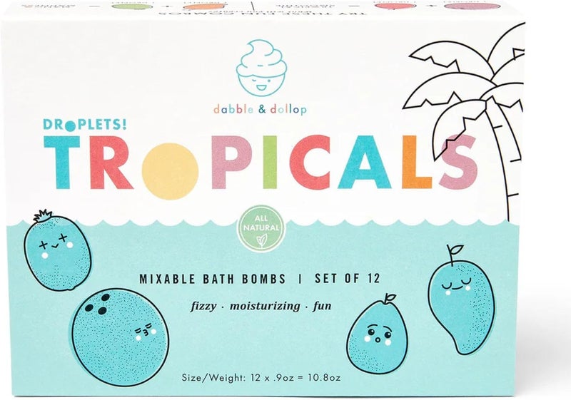 Dabble & Dollop Bath Bombs, 100% Natural Bath Bombs for Kids, Tropical Scents - USA Made, Moisturizing & Fun Droplets, Paraben & Sulfate Free, Vegan, Gluten-Free, Tear-Free (Set of 12) - Image 4