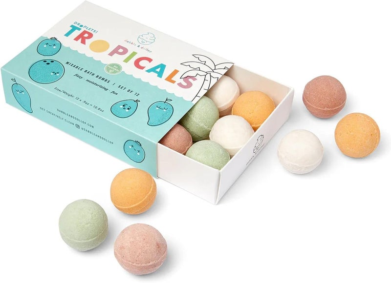 Dabble & Dollop Bath Bombs, 100% Natural Bath Bombs for Kids, Tropical Scents - USA Made, Moisturizing & Fun Droplets, Paraben & Sulfate Free, Vegan, Gluten-Free, Tear-Free (Set of 12) - Image 1