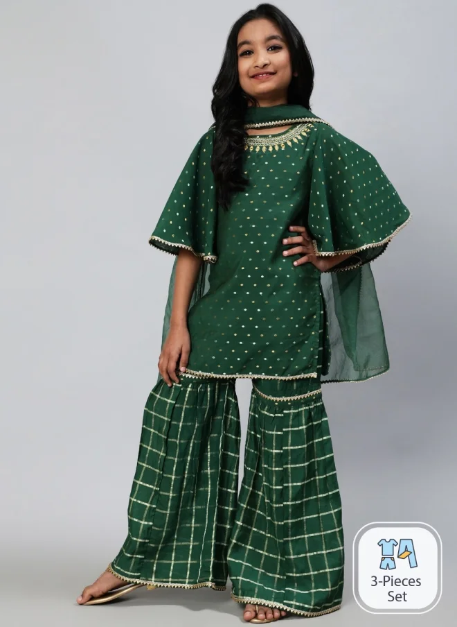 AKS Green 3-Piece Kurta Set for Girls