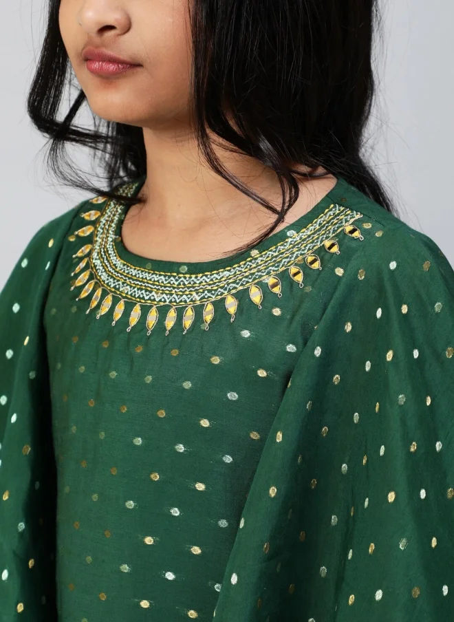 AKS Green 3-Piece Kurta Set for Girls