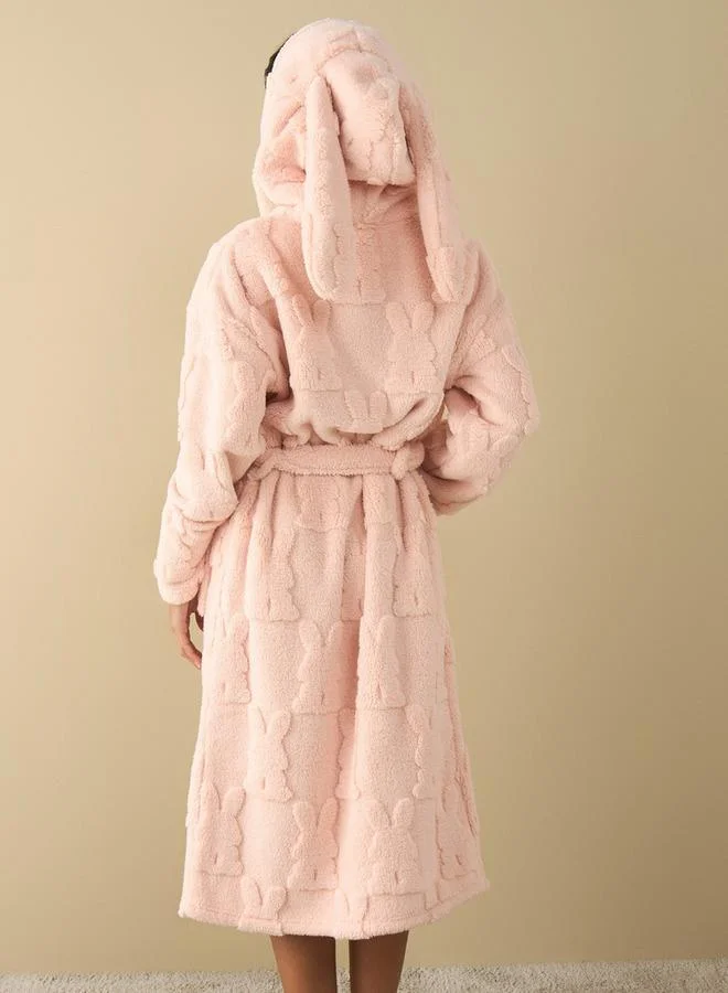 Splash FAV Plush Hooded Robe with Tie-Up Belt and Long Sleeves