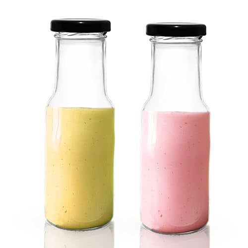 Pure Source India Milk, Water And Juice Glass Bottle With Air Tight Black Cap - 200 Ml (Transparent) (2 Pcs) - Image 1