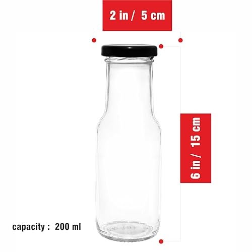 Pure Source India Milk, Water And Juice Glass Bottle With Air Tight Black Cap - 200 Ml (Transparent) (2 Pcs) - Image 3