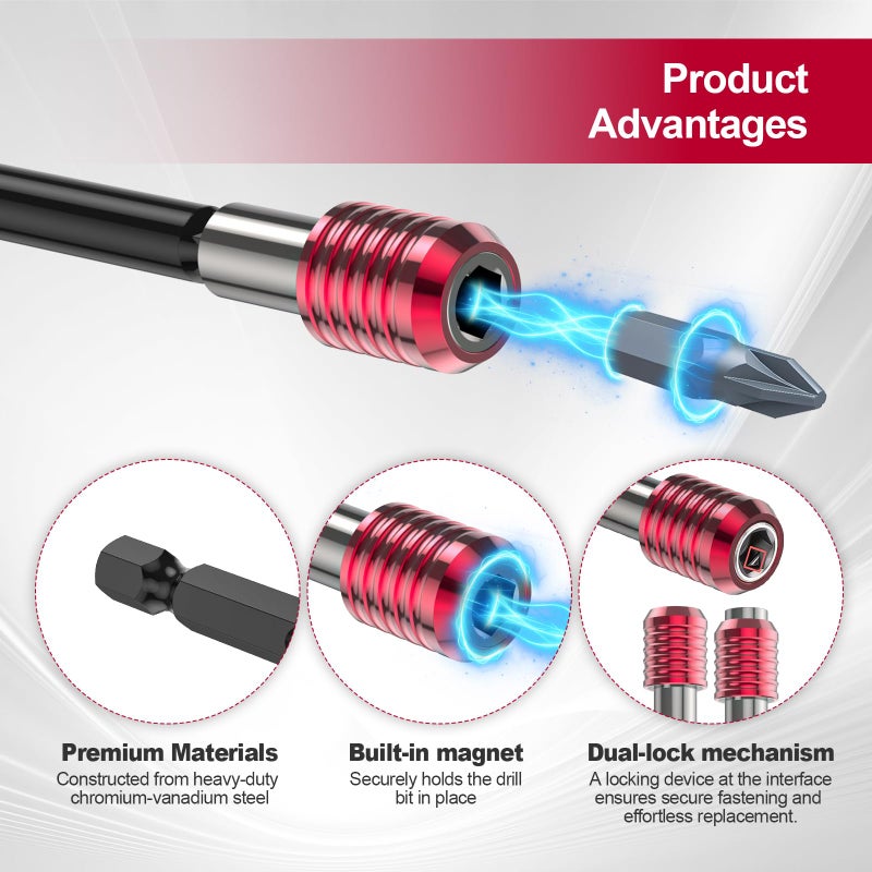 Buhobha 4PCS Drill Bit Extension Set, 1/4" Hex Shank Magnetic Bit Holder in 2", 4", 6", 12" Lengths, Cr-V Steel for Impact Driver, Screwdriver Bits, Nuts & Sockets - Image 2