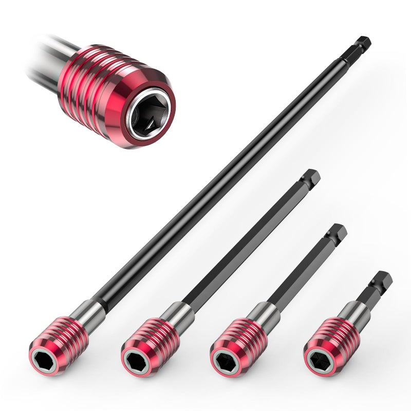 Buhobha 4PCS Drill Bit Extension Set, 1/4" Hex Shank Magnetic Bit Holder in 2", 4", 6", 12" Lengths, Cr-V Steel for Impact Driver, Screwdriver Bits, Nuts & Sockets - Image 1