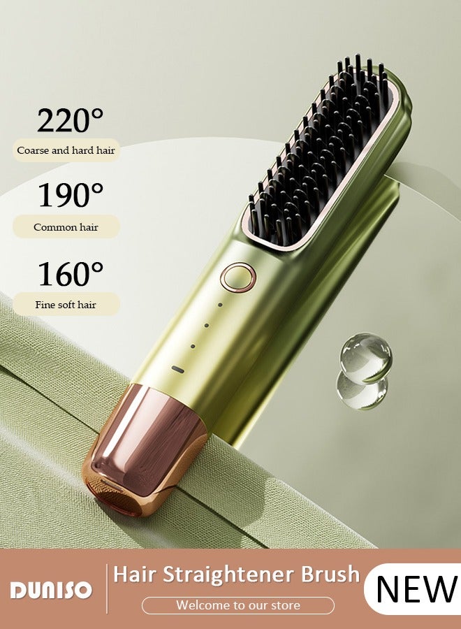 DUNISO Cordless Ion Hair Straightener, Portable Straightener Brush for Type-c Charging, Eliminate Static Electricity Hair Straightener Comb, Lightweight Anti-Scald Straightener with 3 Temp Settings for Travel, Home, Business - Image 1