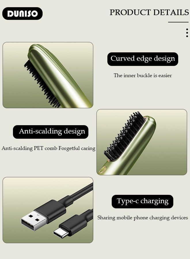 DUNISO Cordless Ion Hair Straightener, Portable Straightener Brush for Type-c Charging, Eliminate Static Electricity Hair Straightener Comb, Lightweight Anti-Scald Straightener with 3 Temp Settings for Travel, Home, Business - Image 2