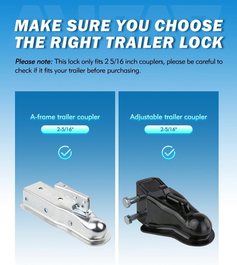 Aupar Heavy-Duty Trailer Lock - Patented Design for 2 5/16" Couplers - Red - Image 2