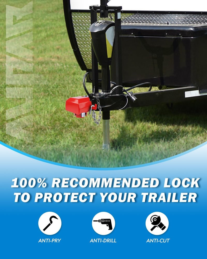 Aupar Heavy-Duty Trailer Lock - Patented Design for 2 5/16" Couplers - Red - Image 5