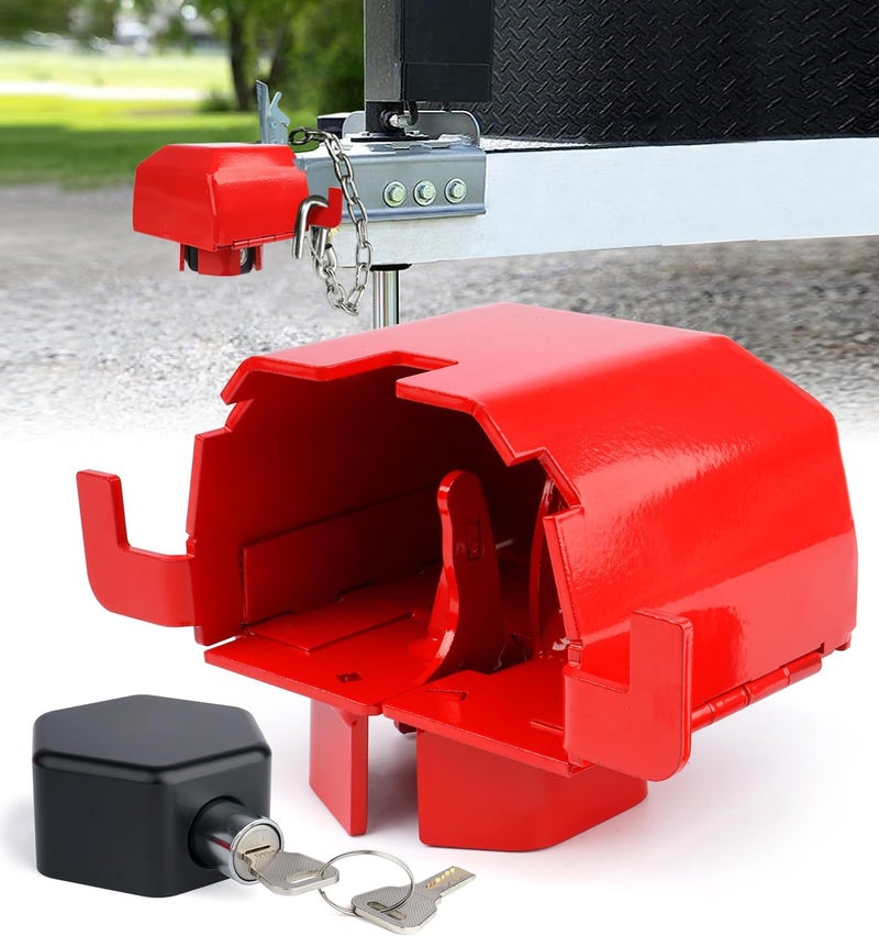 Aupar Heavy-Duty Trailer Lock - Patented Design for 2 5/16" Couplers - Red - Image 1
