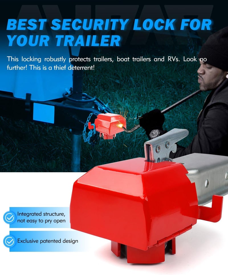 Aupar Heavy-Duty Trailer Lock - Patented Design for 2 5/16" Couplers - Red - Image 3