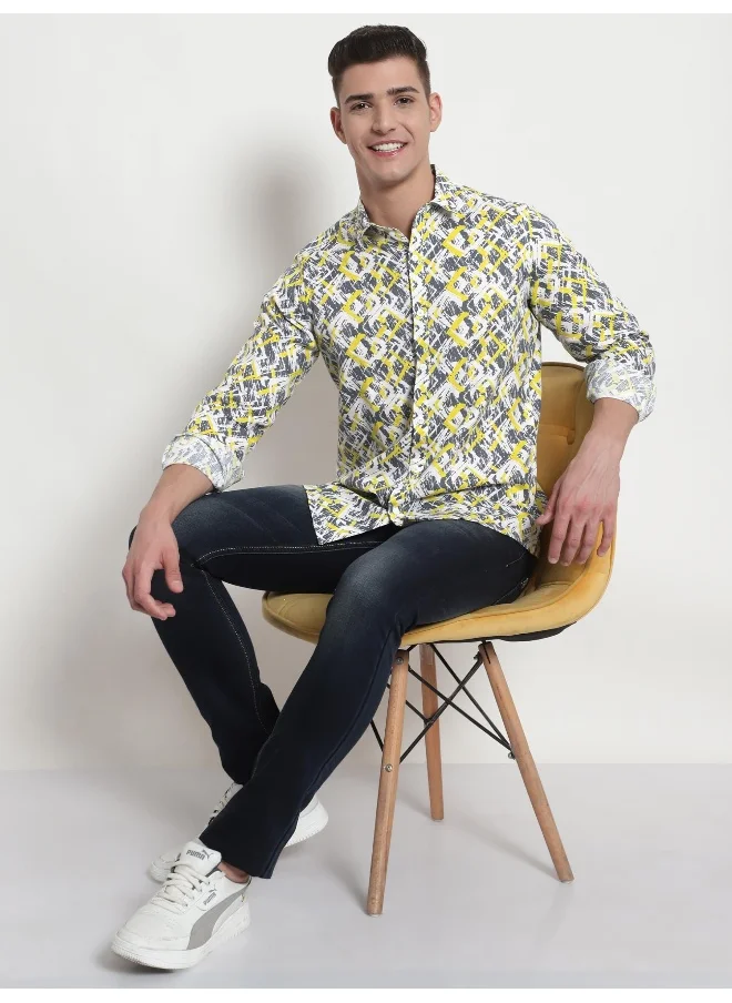 بيونغ Long Sleeve Yellow Abstract Printed Shirts for Men