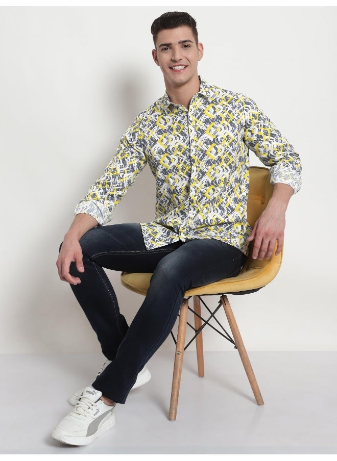Beyoung Long Sleeve Yellow Abstract Printed Shirts for Men  - Image 1